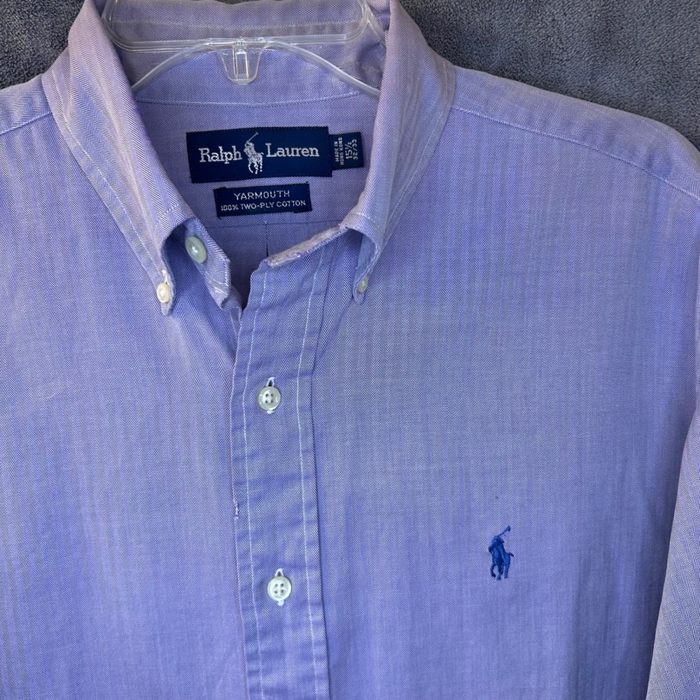 VTG Ralph Lauren Yarmouth Button Down Shirt Mens 15.5" 32/33 Purple Herringbone